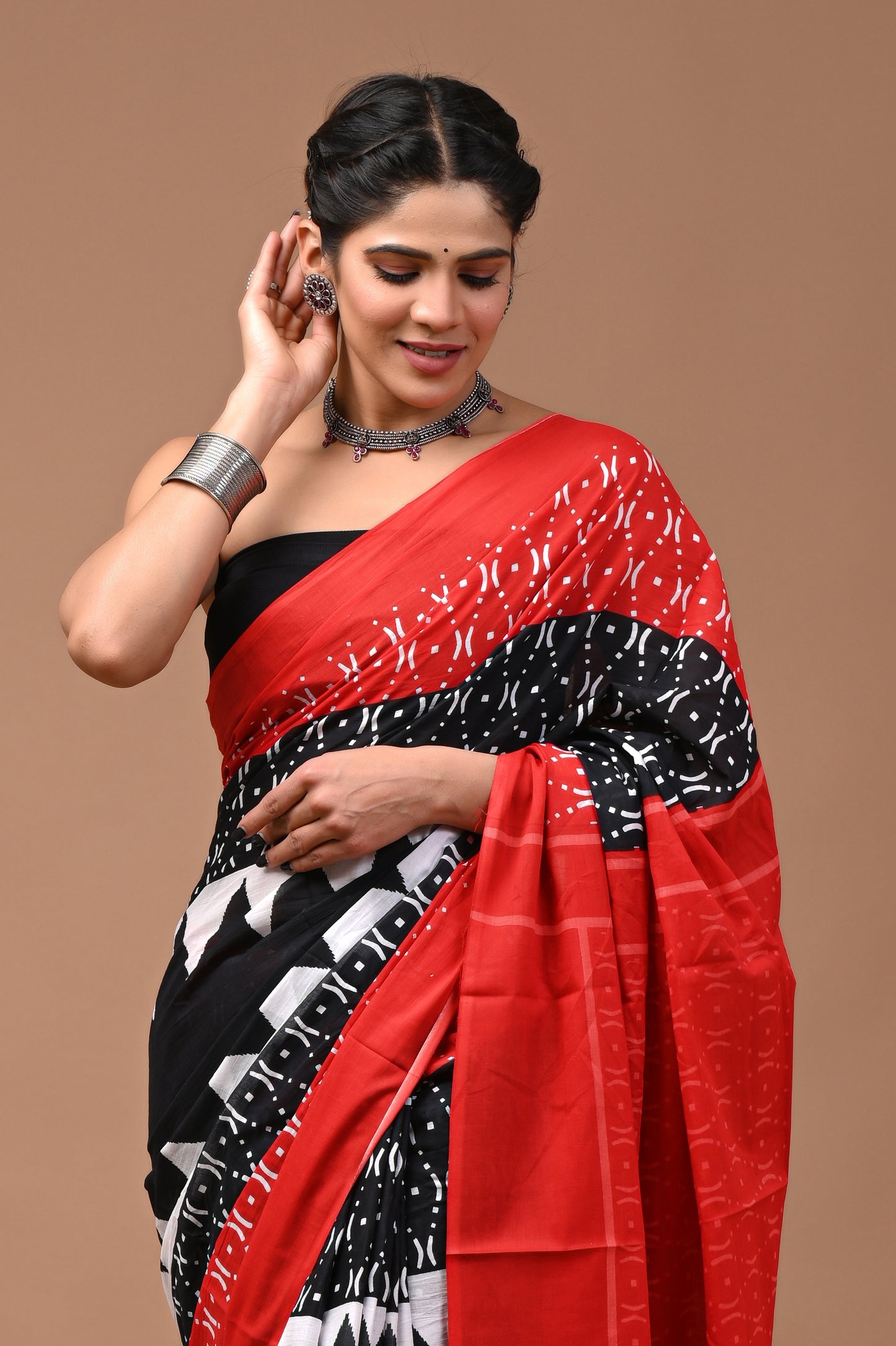 Jaipuri Printed Pure Cotton Mulmul Saree With Blouse - Mj Creation