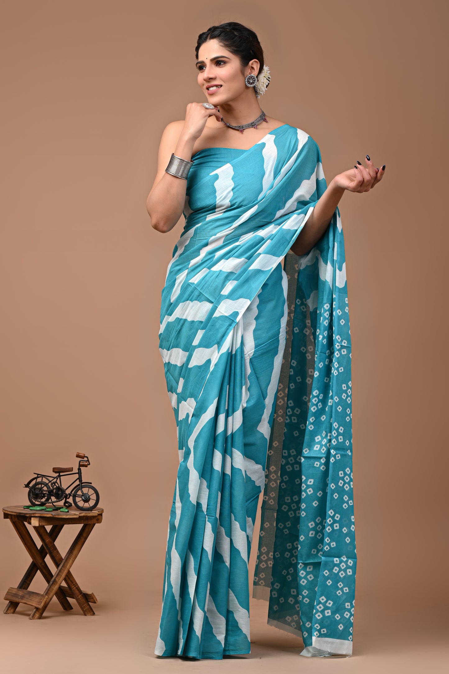 Jaipuri Printed Pure Cotton Mulmul Saree With Blouse - Mj Creation