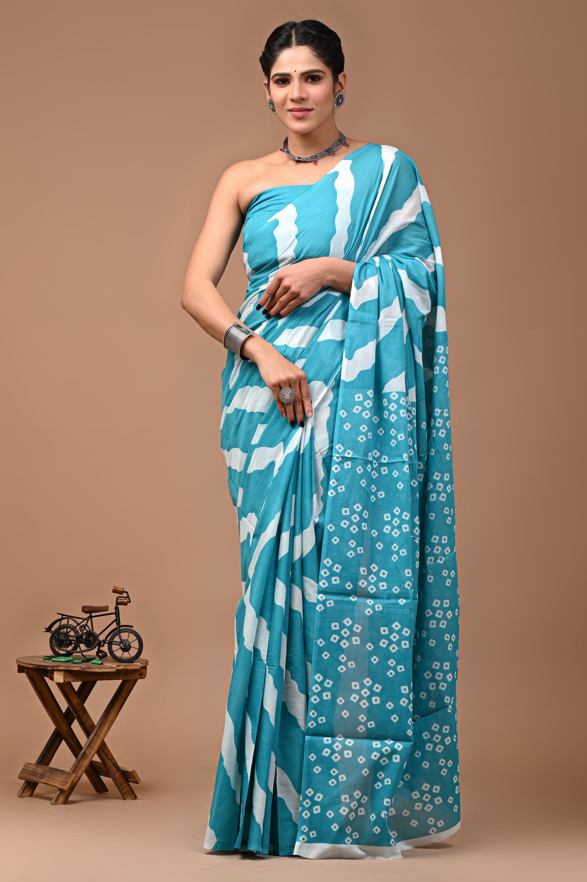 Jaipuri Printed Pure Cotton Mulmul Saree With Blouse - Mj Creation