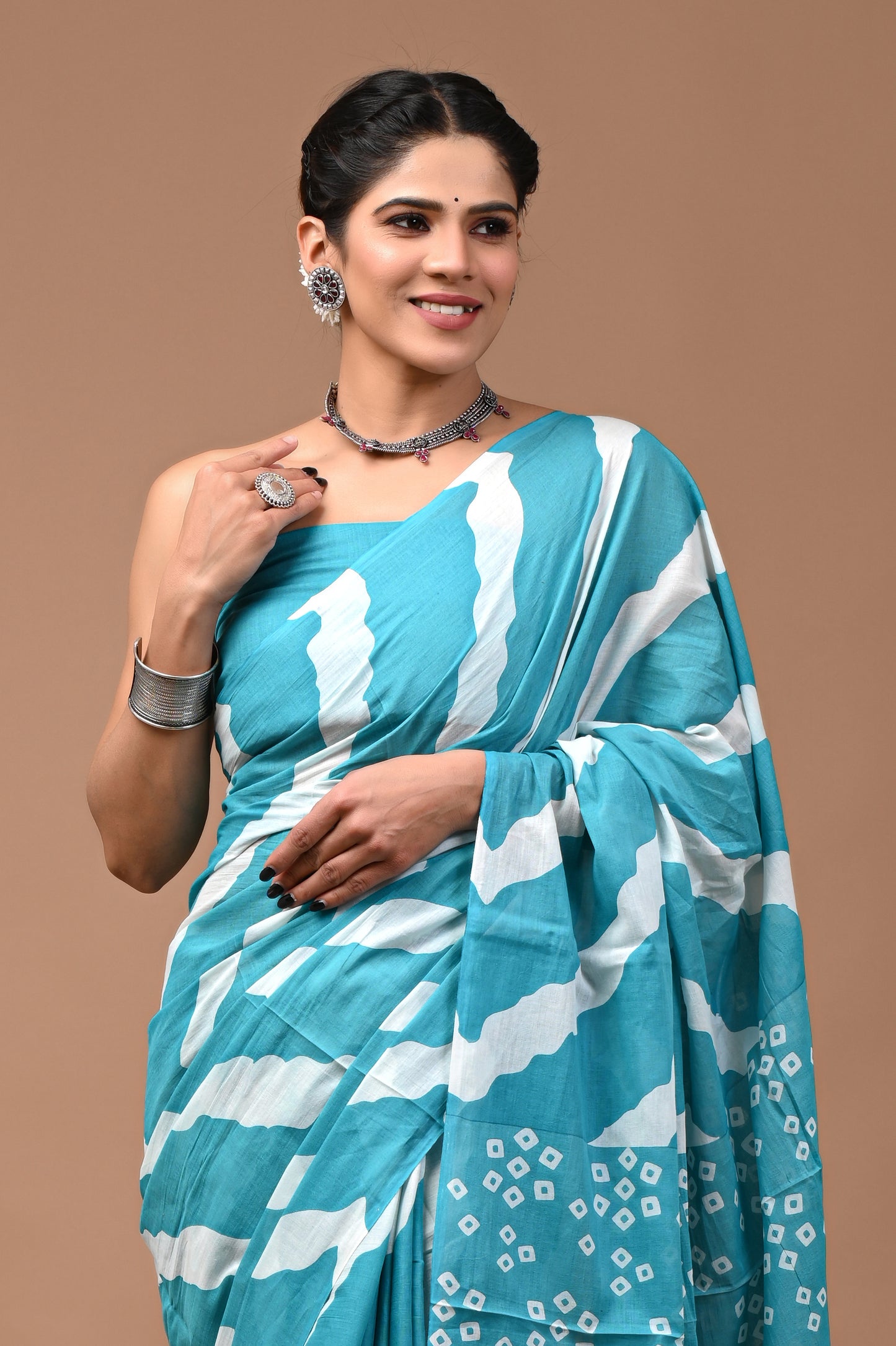 Jaipuri Printed Pure Cotton Mulmul Saree With Blouse - Mj Creation