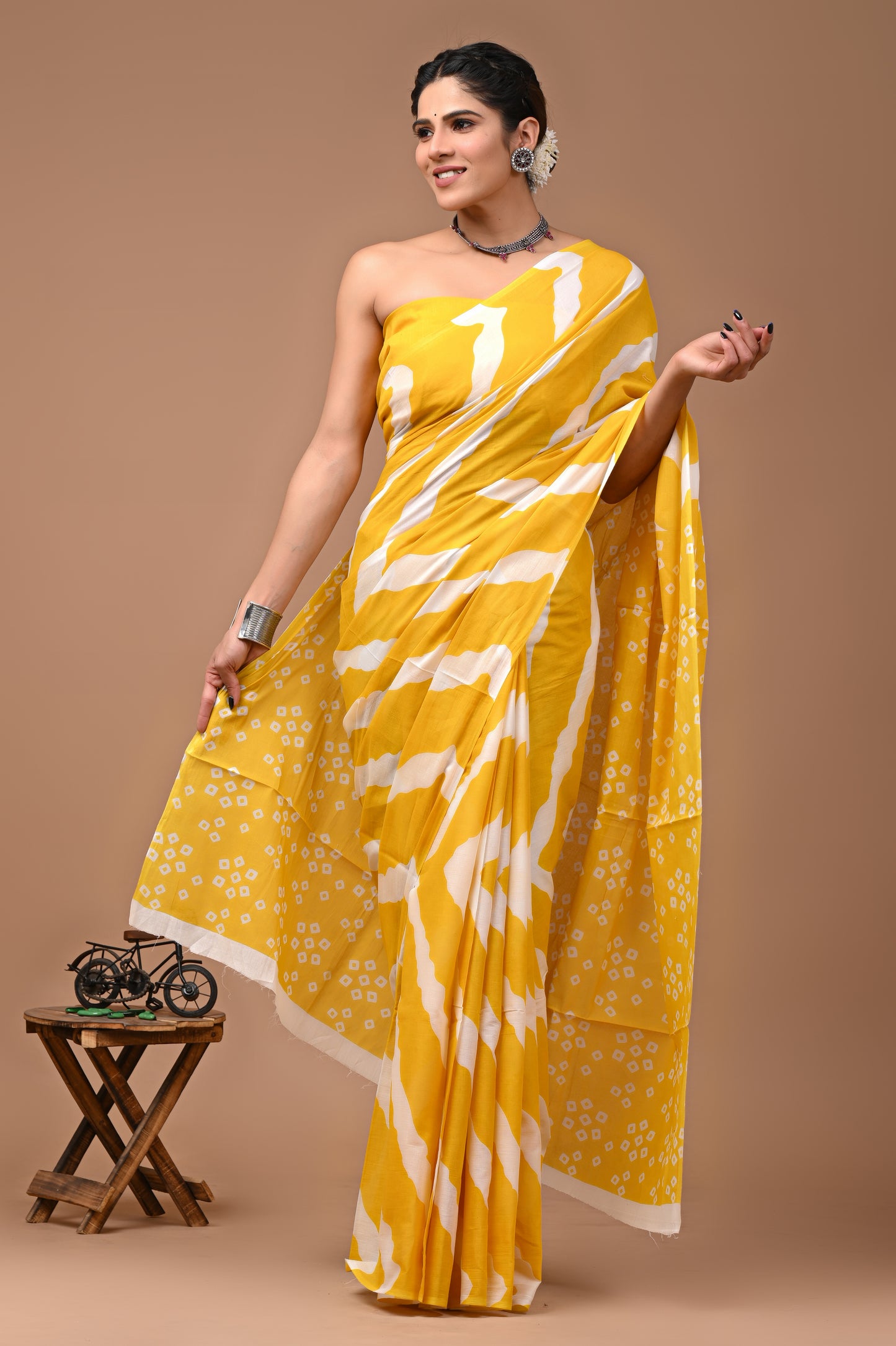 Jaipuri Printed Pure Cotton Mulmul Saree With Blouse - Mj Creation