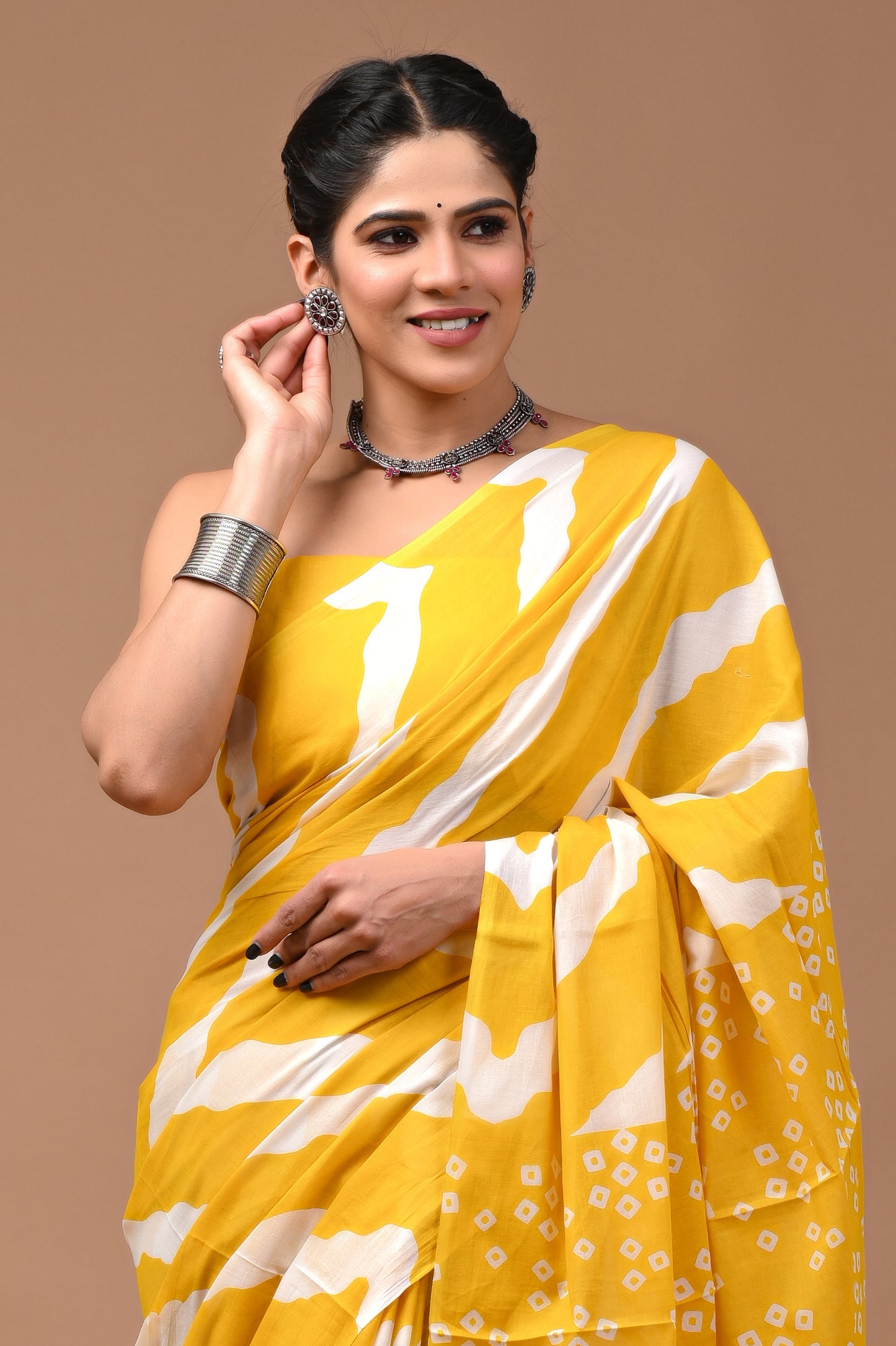 Jaipuri Printed Pure Cotton Mulmul Saree With Blouse - Mj Creation