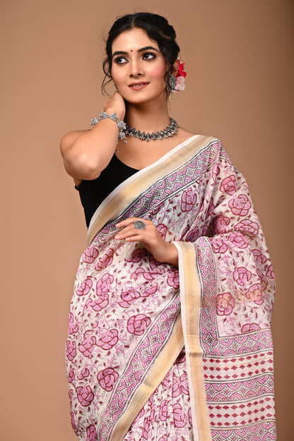 Maheshwari Silk Saree With Unstiched Blouse - Mj Creation