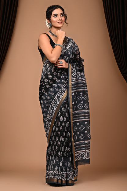 Maheshwari Silk Saree With Unstiched Blouse - Mj Creation