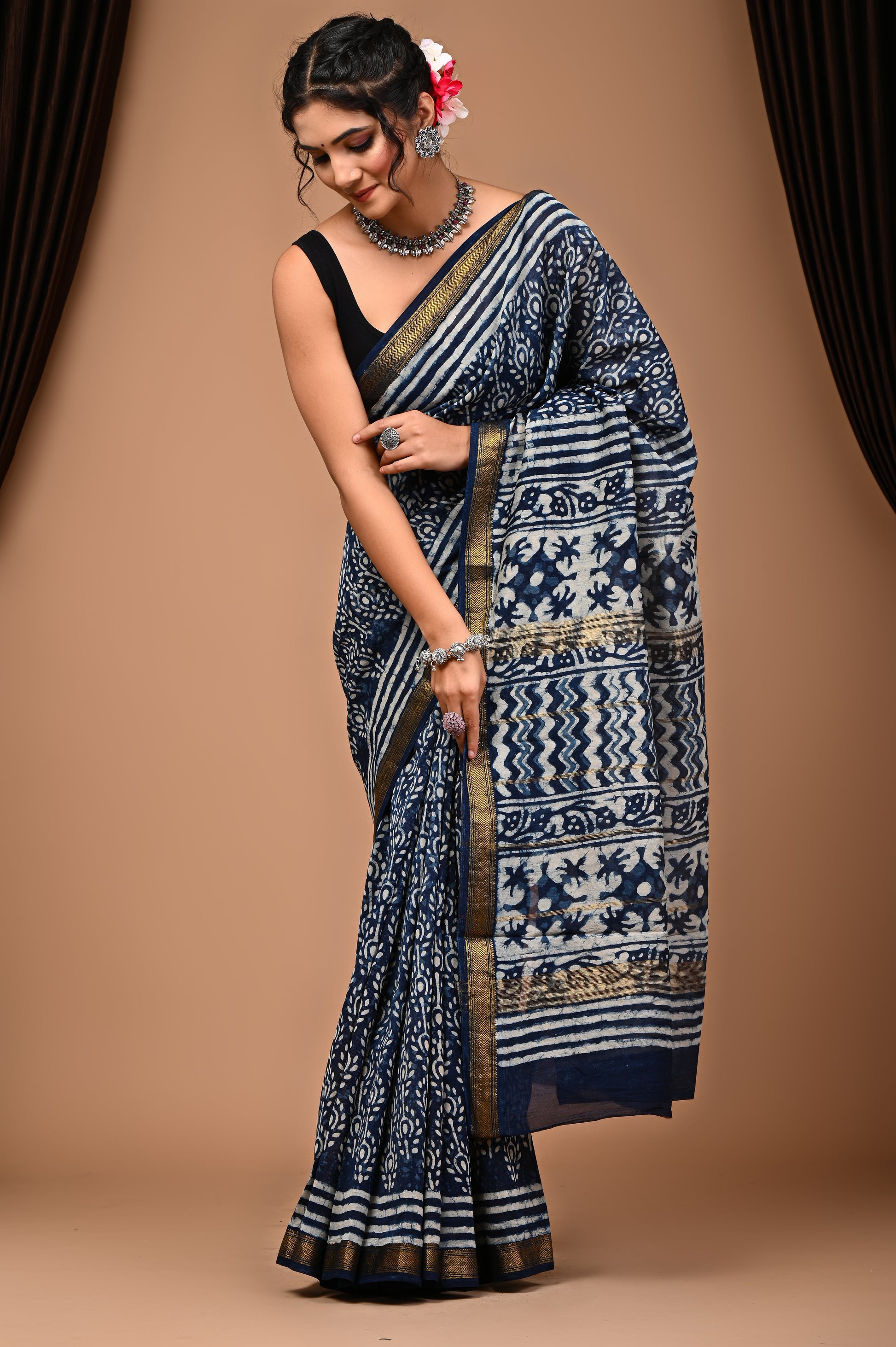 Maheshwari Silk Saree With Unstiched Blouse - Mj Creation