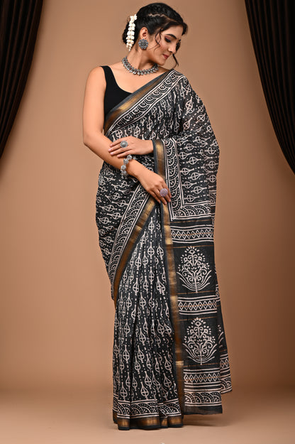 Maheshwari Silk Saree With Unstiched Blouse - Mj Creation