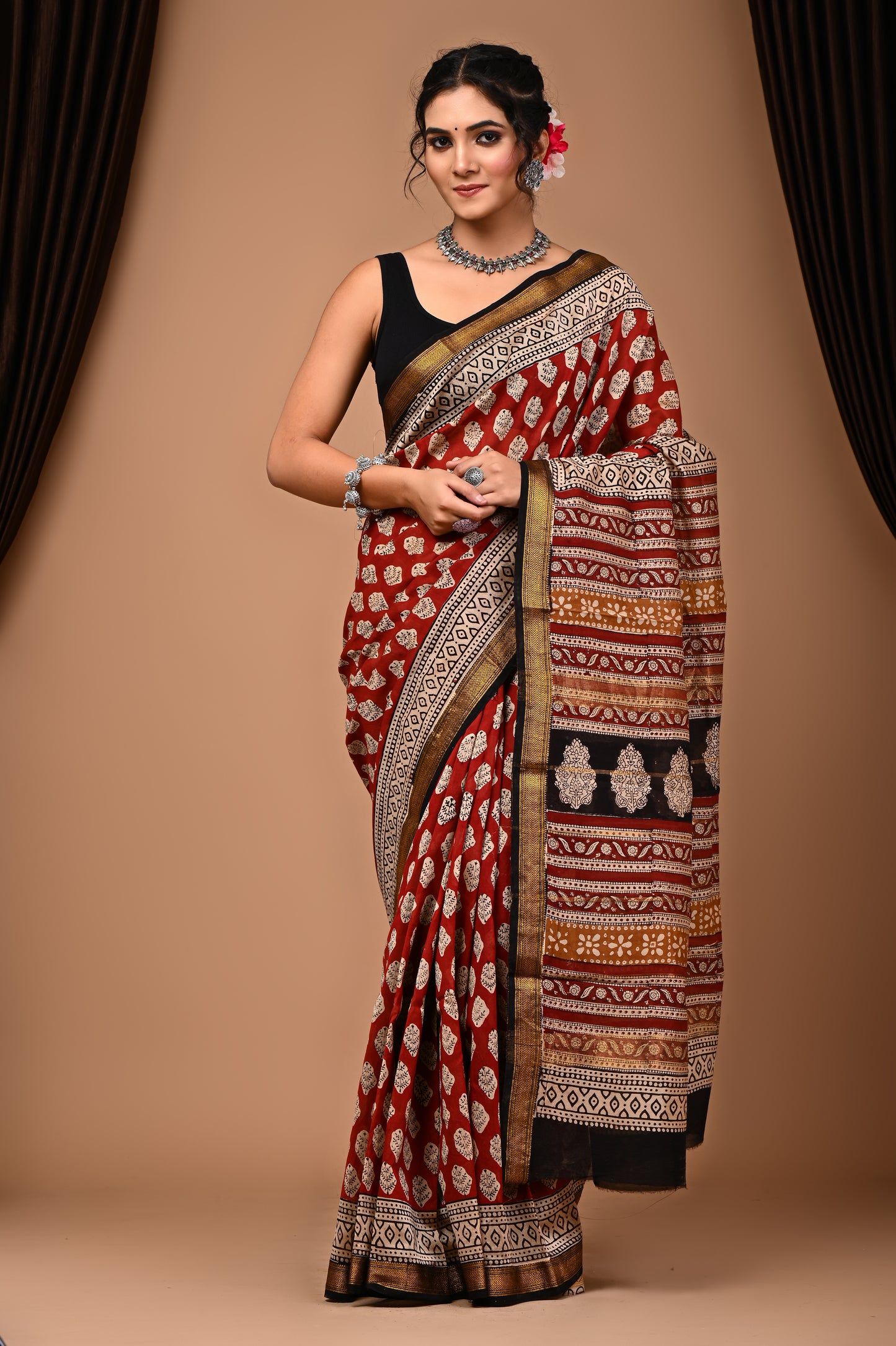 Maheshwari Silk Saree With Unstiched Blouse - Mj Creation