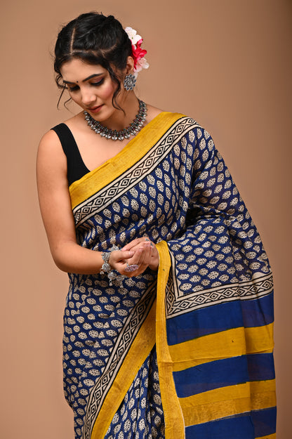 Maheshwari Silk Saree With Unstiched Blouse - Mj Creation