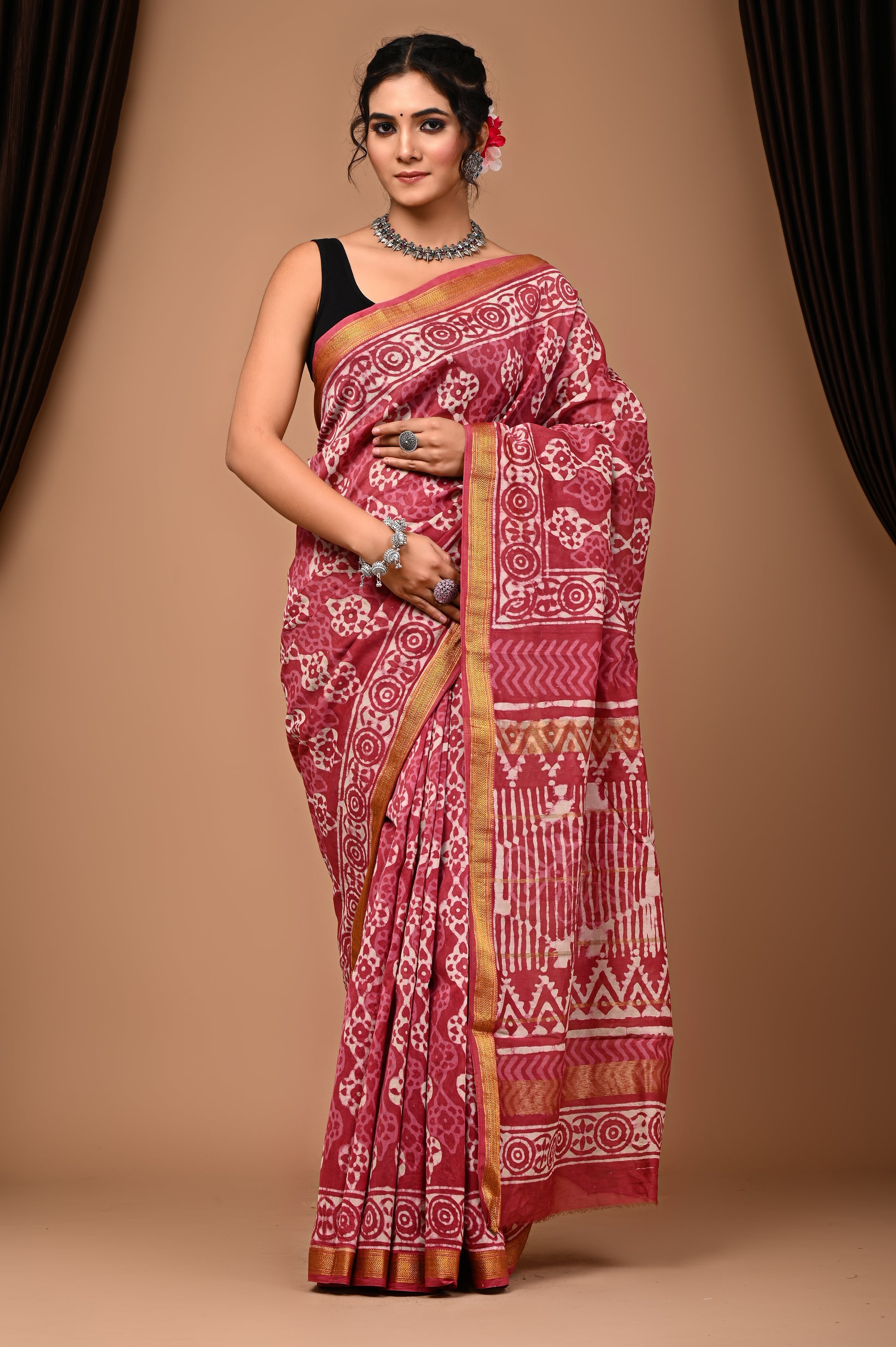 Maheshwari Silk Saree With Unstiched Blouse - Mj Creation