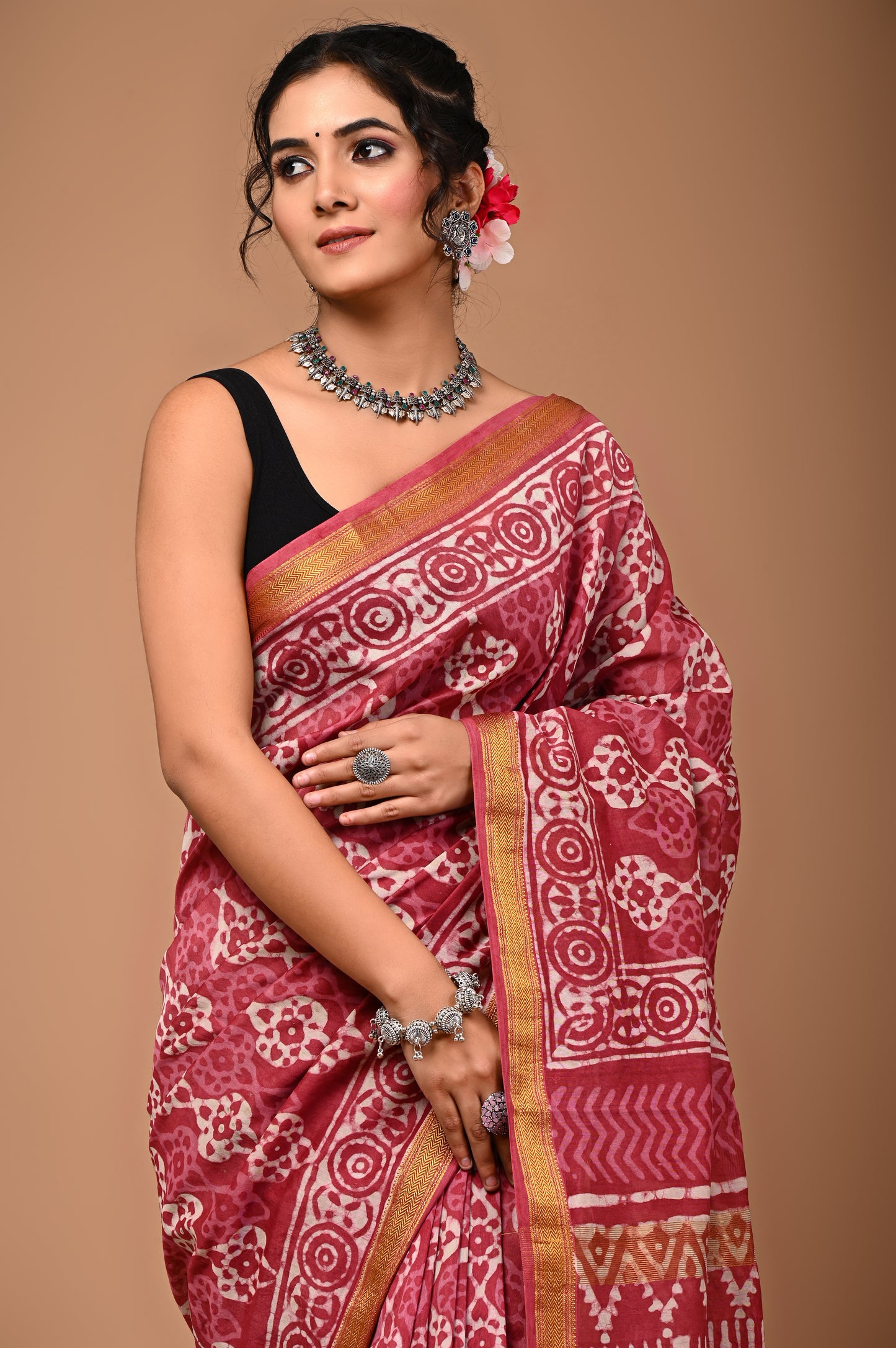 Maheshwari Silk Saree With Unstiched Blouse - Mj Creation