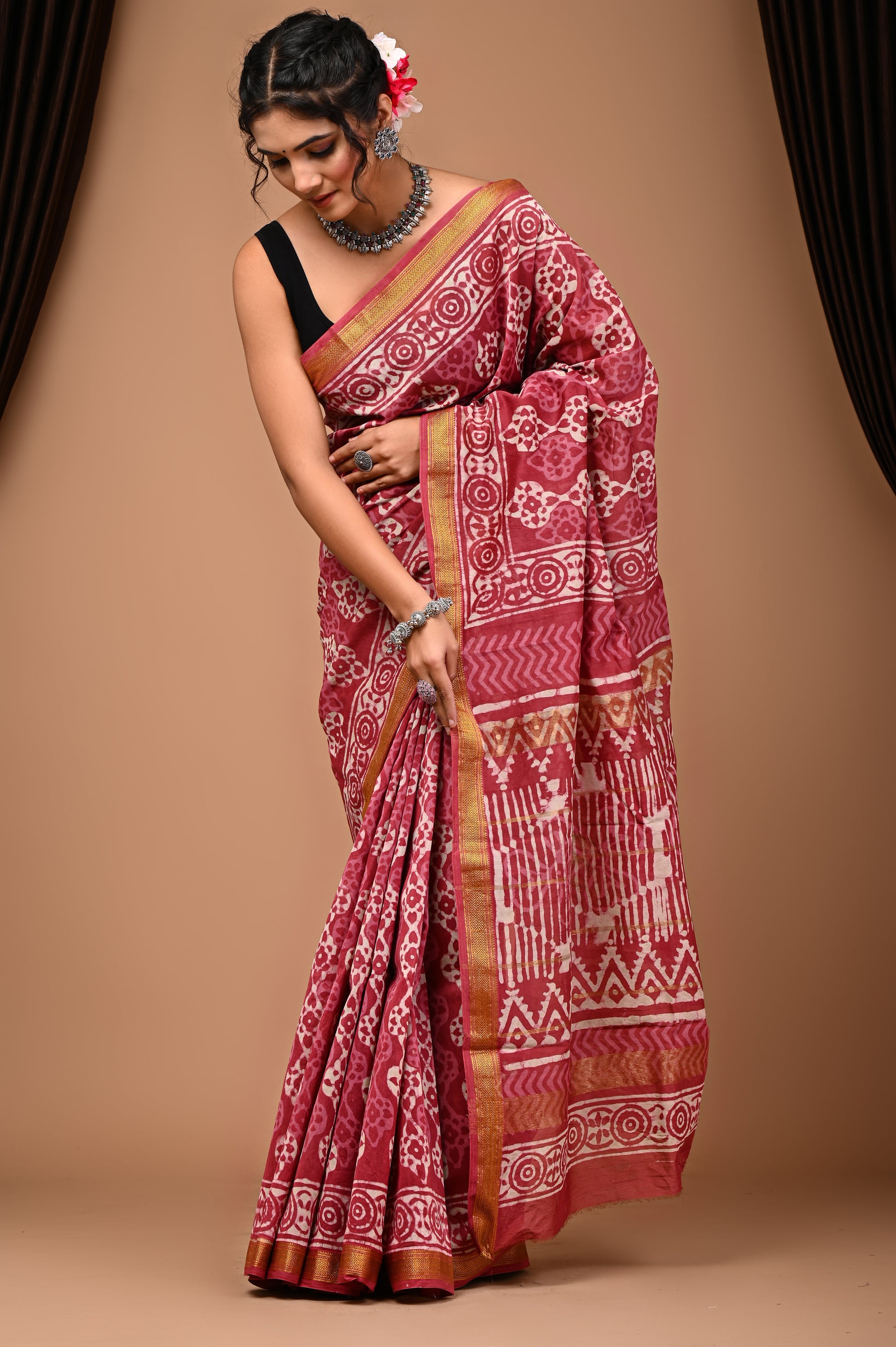 Maheshwari Silk Saree With Unstiched Blouse - Mj Creation