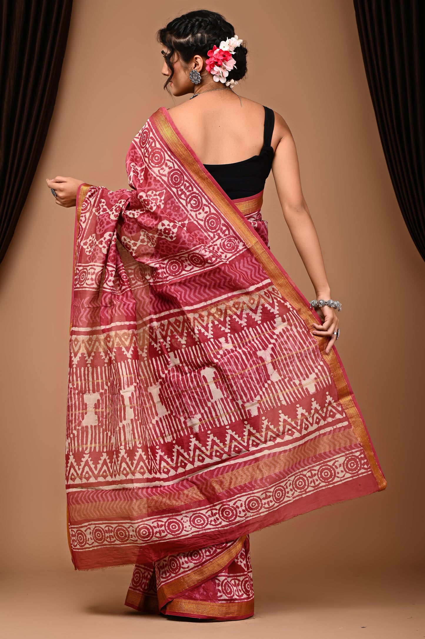 Maheshwari Silk Saree With Unstiched Blouse - Mj Creation